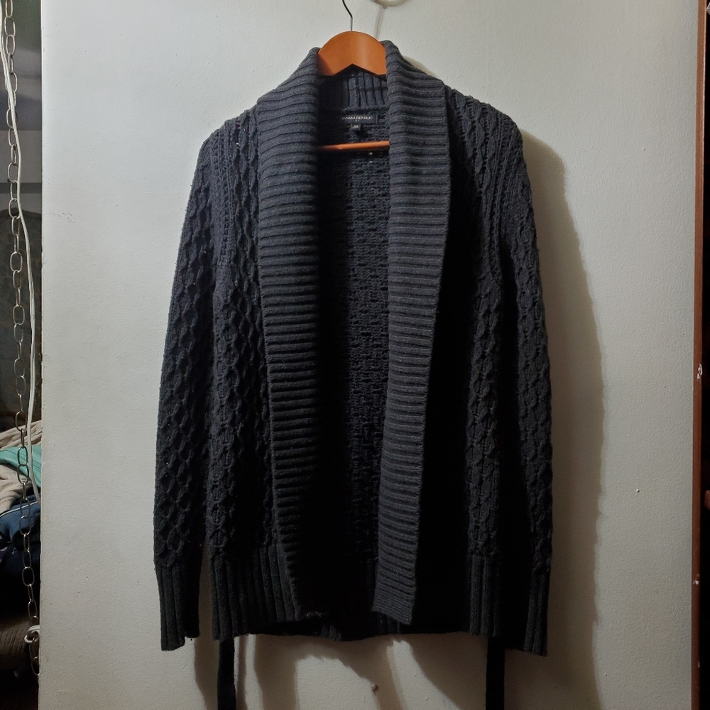 Banana Republic open front belted chunky Knits cardigan